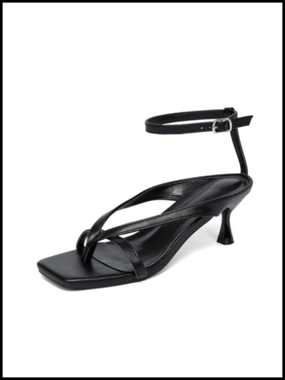 Women's Square Toe Kitten Heel Mules Slip On Heeled Sandals Faux Leather